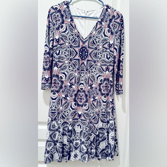 Eliza J. Soft Jersey 3/4 Sleeves A-Line Paisley Print Fit & Flare Mini Dress - Picture 2 of 9